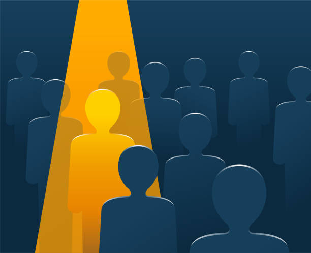 people row with spotlight highlighted selected one Recruitment or leadership concept people row with spotlight highlighted selected one - creative visualization of people challenge competition recruitment clipart stock illustrations