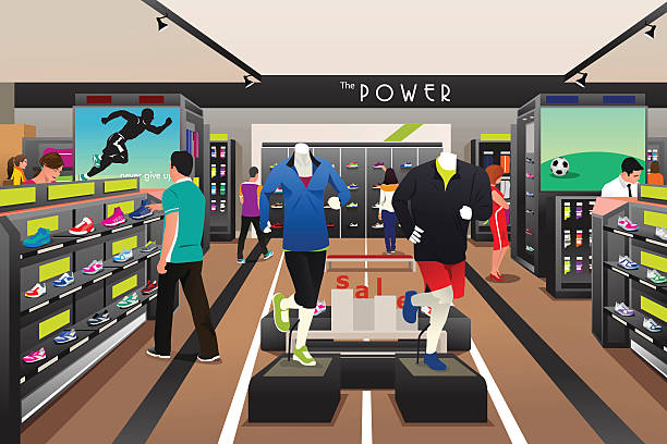 People Shopping for Shoes in a Sporting Store vector art illustration