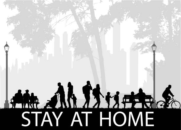 People silhouettes, urban background. Stay at home. People silhouettes, urban background. Stay at home. traffic silhouettes stock illustrations
