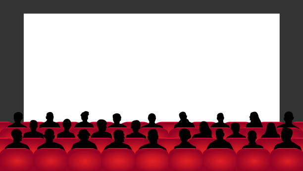People sit cinema hall. Audience cinema, theater. Crowd of people in the auditorium, silhouette vector, spectators People sit cinema hall. Audience cinema, theater. Crowd of people in the auditorium, silhouette vector, spectators movie silhouettes stock illustrations