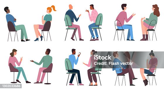 istock People sit on chairs set, man woman characters in casual clothes sitting on stools 1302033686
