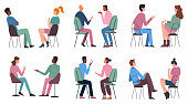 istock People sit on chairs set, man woman characters in casual clothes sitting on stools 1302033686