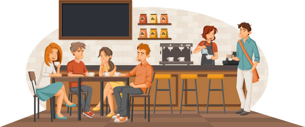 ilustrações de stock, clip art, desenhos animados e ícones de people sitting in a coffee shop. - cafe brasil