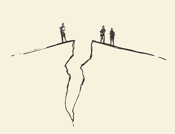 People standing cracked ground. Concept vector. People standing on cracked ground. Concept vector illustration, sketch separation stock illustrations