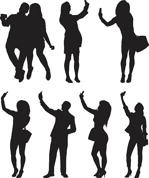 People taking a selfie People taking a selfie selfie silhouettes stock illustrations