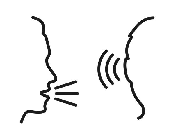 사람들이 말하는 것: 말하고 듣기 – 재고 - 듣기 stock illustrations