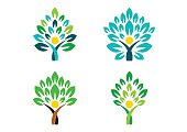 people tree logo, tree wellness symbol concept people health icon set vector design