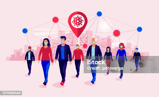 istock People Wearing Face Mask with Virus Spread among Contact Trace Network 1270586460