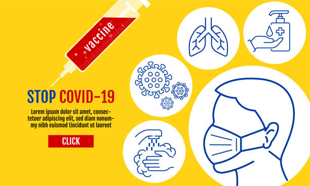 virüs wuhan covid-19, coronavirus koruma i̇lgili vektör hattı simgeleri, vektör önlemek için koruyucu tıbbi maske giyen insanlar, koruyucu önlemler, coronavirus belirtileri gibi simgeler içerir. - covid vaccine stock illustrations