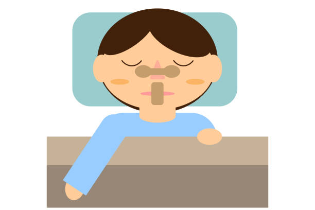 stockillustraties, clipart, cartoons en iconen met people who tape their nose and mouth to prevent snoring - plakband mond