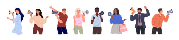 People with loudspeakers vector art illustration