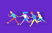 Teenage people running forward concept vector illustration of happy teenagers hurrying together to reach the goal. Young various men and women wearing casual clothes making haste and running forward