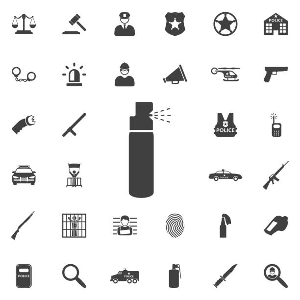 Pepper spray icon. Pepper spray icon. Police set of icons mic stencil stock illustrations