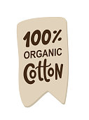 100% percent cotton symbol. Hand drawn lettering. Vector text label illustration. Design Print on pack, packaging, cloth tag. %