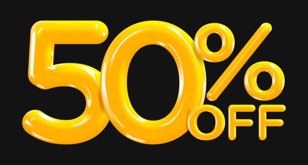 50 percent Off. Discount creative composition of golden or yellow balloons. 3d mega sale or fifty percent bonus symbol on black background. Sale banner and poster. Vector illustration. vector art illustration