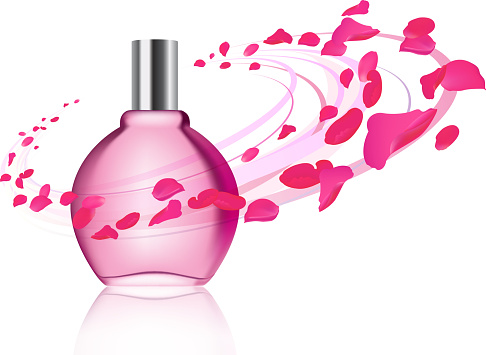 Perfume and rose petals