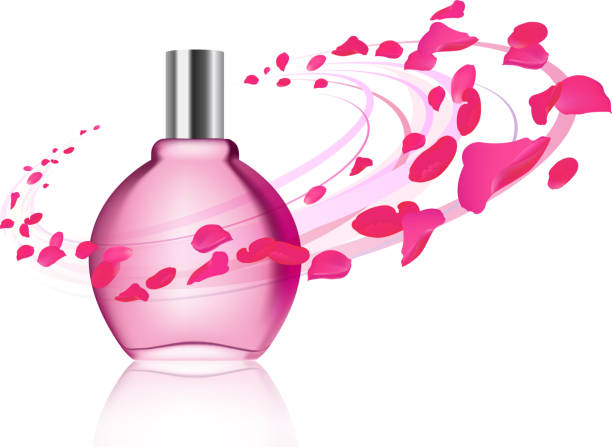 stockillustraties, clipart, cartoons en iconen met perfume and rose petals - essential oils smell