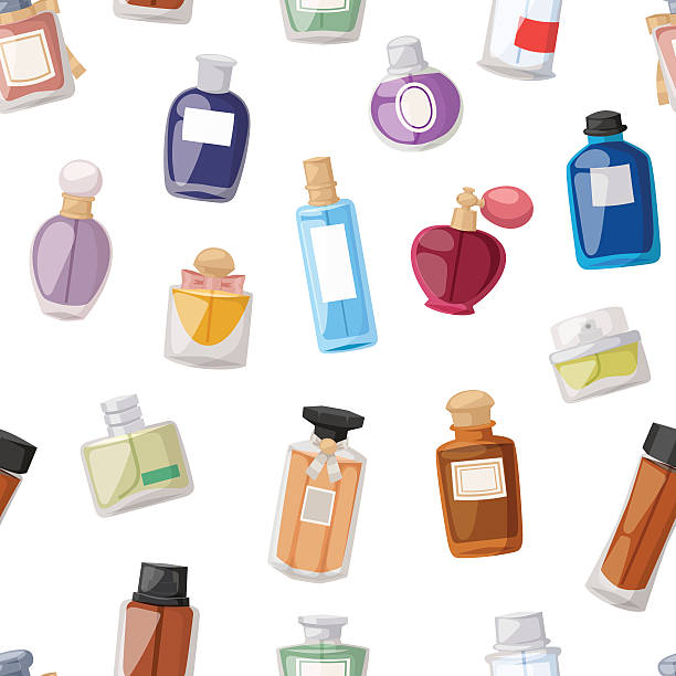ilustrações de stock, clip art, desenhos animados e ícones de perfume bottle seamless pattern - sniffing glass