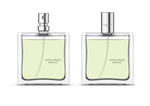 ilustrações de stock, clip art, desenhos animados e ícones de perfume glass bottle mockup, blank cosmetic bottles template. package design. - sniffing glass