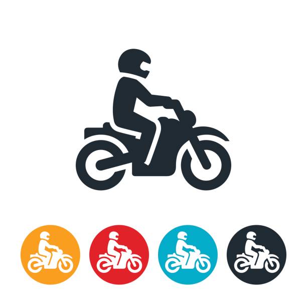 stockillustraties, clipart, cartoons en iconen met persoon rijden een motorfiets-pictogram - motorfietser