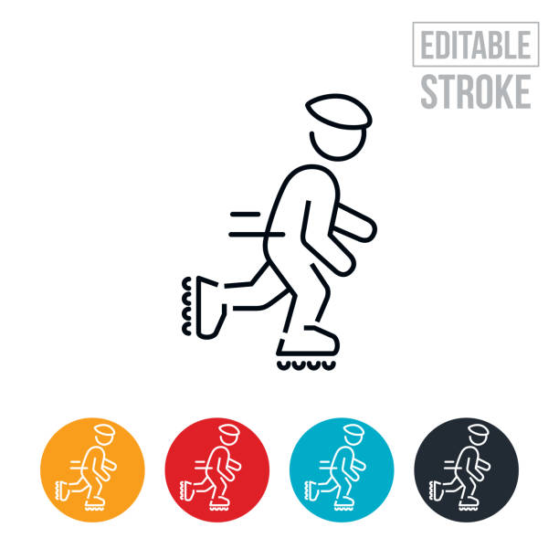 person rollerblading thin line icon - editable stroke - 單線滾軸溜冰鞋 幅插畫檔、美工圖案、卡通及圖標