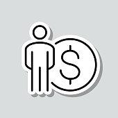 istock Person with Dollar sign. Icon sticker on gray background 1421537960