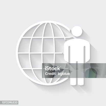 istock Person with globe. Icon with long shadow on blank background - Flat Design 1372395333