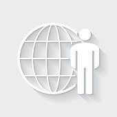 istock Person with globe. Icon with long shadow on blank background - Flat Design 1372395333