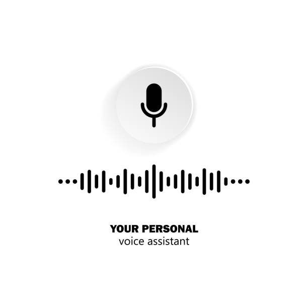 Personal assistant and voice recognition icon in black. Microphone with soundwave. Vector on isolated white background. EPS 10 Personal assistant and voice recognition icon in black. Microphone with soundwave. Vector on isolated white background. EPS 10. speech recognition stock illustrations
