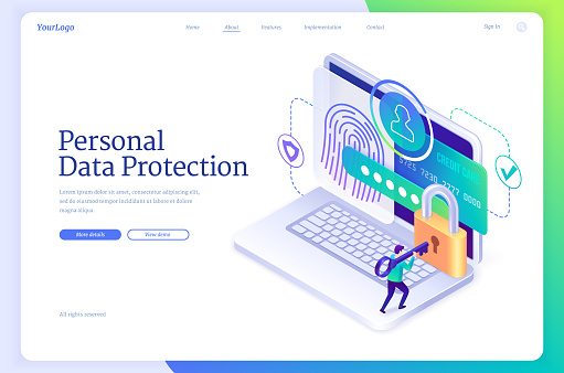 Personal data protection isometric landing page