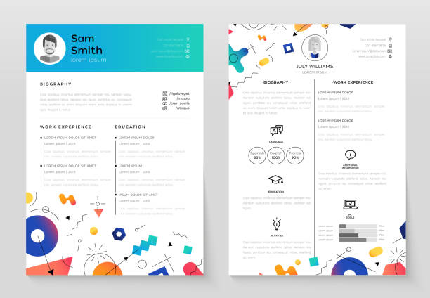 Personal Resume - vector template illustration Personal Resume - vector template illustration with abstract flat design style background. Make your resume structured and well organized. Biography, work experience, education. Modern outlook with different shapes. resume template stock illustrations