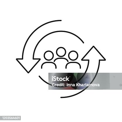 istock Personnel change line icon. People in round cycle symbol. Human resource concept. Vector illustration can be used for topics like rotation, HR, personnel, management 1203564601