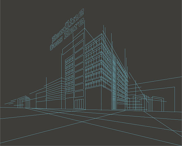 Perspective 3d Wireframe of building Perspective 3d Wireframe of building city designs stock illustrations