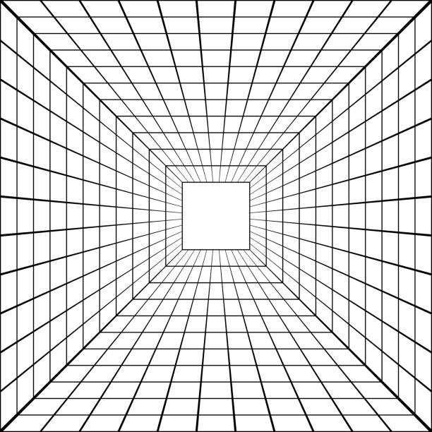 3d perspektif örgü tünel vektör perspektif kare örgü - karelaj stock illustrations