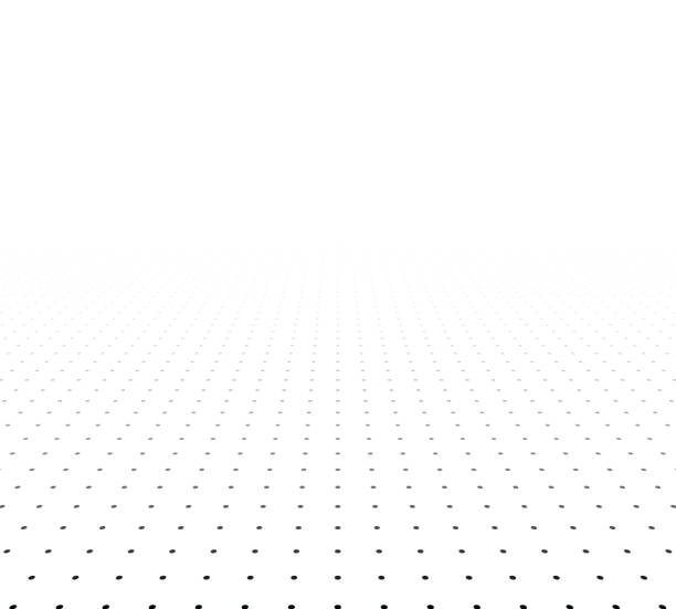 Perspective textured surface Perspective black and white grid. Surface with circles. Vector illustration. diminishing perspective stock illustrations