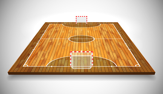 Perspective vector illustration of hardwood Futsal court or field. Vector EPS 10. Room for copy
