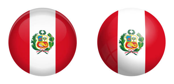 秘魯國旗在3d 圓頂按鈕下和在有光澤的球體/球。 - peru 幅插畫檔、美工圖案、卡通及圖標