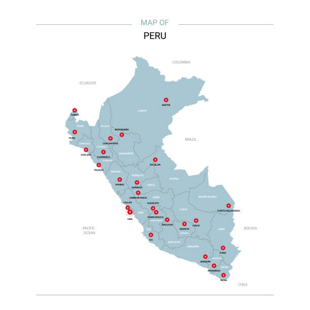 秘魯地圖向量與紅色別針。 - peru 幅插畫檔、美工圖案、卡通及圖標