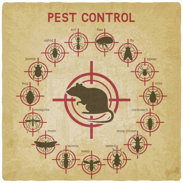 Pest Control icons set on red target vintage background Pest Control icons set on red target vintage background. Vector illustration pest stock illustrations