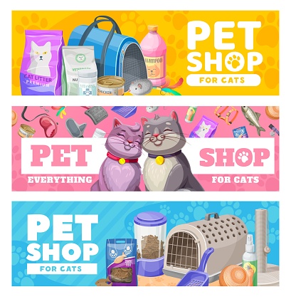 Pet care banners, cat care items and toys