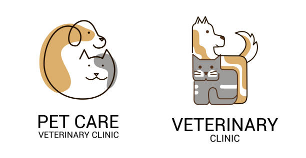 stockillustraties, clipart, cartoons en iconen met pet care.veterinary clinic logo set. dog and cat design logo. vector simple illustrations of animals on white background. - kat