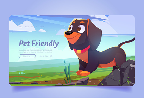 Pet friendly banner with cute dog on lawn
