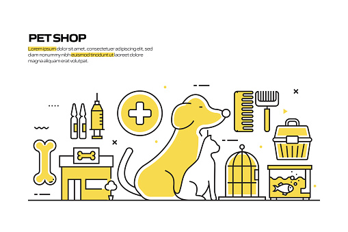 Pet Shop Concept, Line Style Vector Illustration