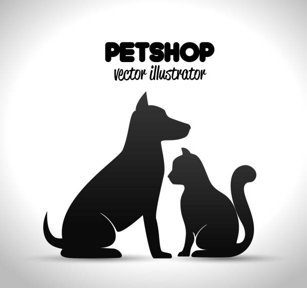 pet shop poster dog and cat silhouette pet shop poster dog and cat silhouette vector illustration eps 10 dog silhouettes stock illustrations