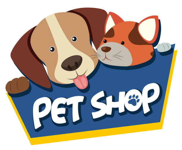 Pet shop sign with cute dog and cat vector art illustration