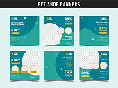 Set of pet shop or animal clinic banners