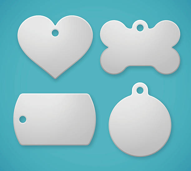 Pet Tags and Dog Tags Pet name tags and dog tags. EPS 10 file. Transparency effects used on highlight elements. bone stock illustrations