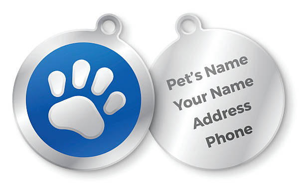 Pet Tags Pet footprint tags with space for your copy. EPS 10 file. Transparency effects used on highlight elements. pet collar stock illustrations