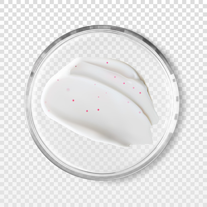 Petri dish with cosmetic scrub smear isolated realistic vector illustration