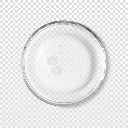 Petri dish with cosmetic texture blob with bubbles isolated realistic vector illustration